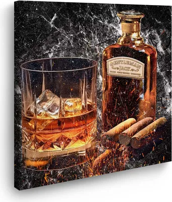 Produktbild von Glas Whiskey abstrakt Jack Leinwandbild Wandbild Kunstdruck XL Wanddeko: 60x60x2cm