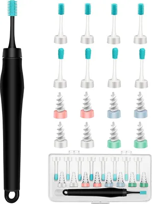 Obrázek produktu pro Odstraňovač ušního mazu, čistič uší Q Grips s 16 náhradními hlavami, bezpečný a měkký, 360° spirálový silikon, vhodný pro děti, dospívající a dospělé, [černý]
