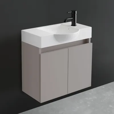 Produktbild von Alpenberger Badezimmermöbel Set | Waschtisch mit Unterschrank | Waschbeckenunterschrank | Bad Möbel 55 cm Breit | Gäste WC | Vormontiert | Waschtischunterschrank Hängend & Zwei-Türig