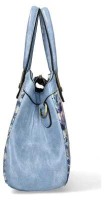 Produktbild von Laura Vita Damen Henkeltasche mit Blumenmuster und Umhängeriemen Aramis 09, Farbe:Blau