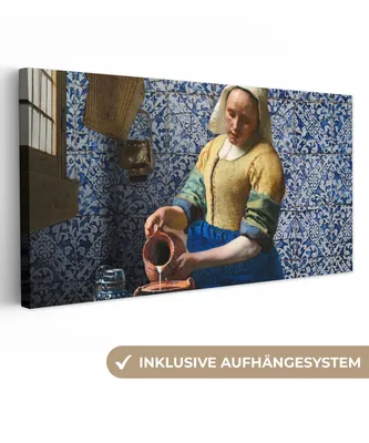 Produktbild von MuchoWow® - Leinwandbilder - Milchmädchen - Delfter Blau - Vermeer - Gemälde - Alte Meister, Wandbild, Wanddeko Bilder Wohnzimmer, 40x20 cm