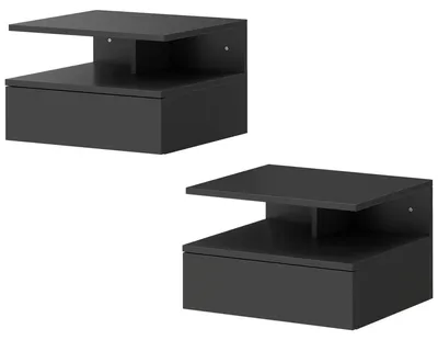 Produktbild von Set aus 2 schwebenden Nachttischen mit Schublade zur Wandmontage, 35 x 32 x 22,5 cm, Schwarz