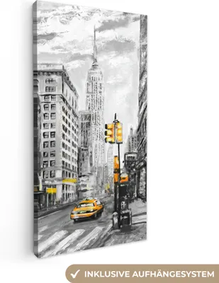 Zdjęcie produktu dla MuchoWow® - Obraz na płótnie - Malarstwo - Miasto - Samochód - Żółty, fototapeta, dekoracja ścienna obrazy salon, 20x40cm