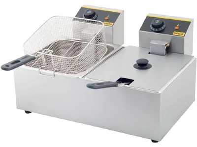 Zdjęcie produktu dla Frytkownica GREDIL z dwoma komorami, 2 x 5 litrów, wymiary 540 x 420 x 270 mm (szer. x gł. x wys.)