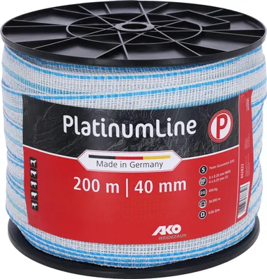 Immagine prodotto di AKO Weidezaunband PlatiniumLine weiß/blau, 200 m Länge, 40 mm breit, Tierzaun