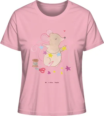 Produktbild von Mr. & Mrs. Panda Basic Shirt Damen Maus Basteln Größe M - Baumwolle Pink - Geschenk, T-Shirt, Oberteil, Kreatives, DIY, Sommershirt