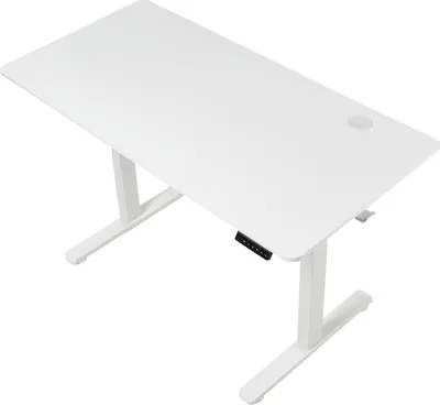 Produktbild von AMBINESS Höhenverstellbarer Schreibtisch FlexxPro | Durchgehende Arbeitsplatte | Inkl. LED-Bedienfeld & Kabeldurchführung | elektrisch stufenlos & ergonomisch | 120x60cm Weiß