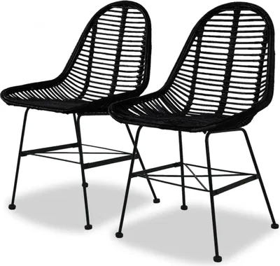 Produktbild von The Living Store Esszimmerstühle 2 Stk. Natur Rattan Schwarz