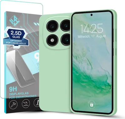 Produktbild von Hülle für Xiaomi Redmi Note 14 Pro mit 9H Displayglas Displayschutz Plus Case Cover Bumper Silikon Softgrip Schutzhülle Farbe: Türkis