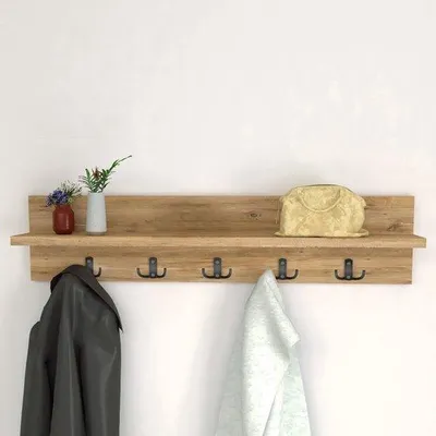 Produktbild von Wandgarderobe aus Kiefernholzoptik mit 10 Haken, 80 x 11 x 18 cm