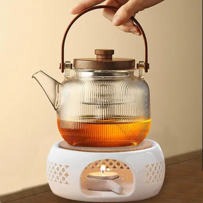 Produktbild von Keramisches Teekanne-Stövchen mit Korkmatte - Teewärmer für Tee und Kaffee