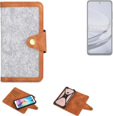 Produktbild von K-S-Trade Handyhülle kompatibel mit ZTE Axon 60 Schutzhülle Filz-Hülle Kunst-Leder hellgrau braun (1x)