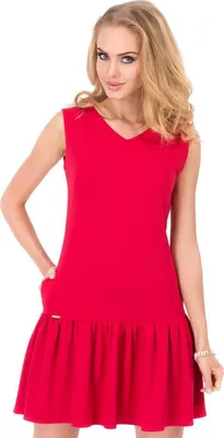 Produktbild von Kleid Tunika Mini-Kleid Rüschen V-Ausschnitt; Rot/S/36