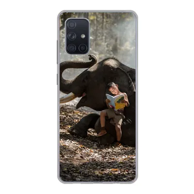 Produktbild von MuchoWow® Handyhülle Schutzhülle Hülle für Samsung Galaxy A51 Elefant - Junge - Buch - Wald - Tiere - Natur Silikon Softcase Handy Hülle - Schutzabdeckung