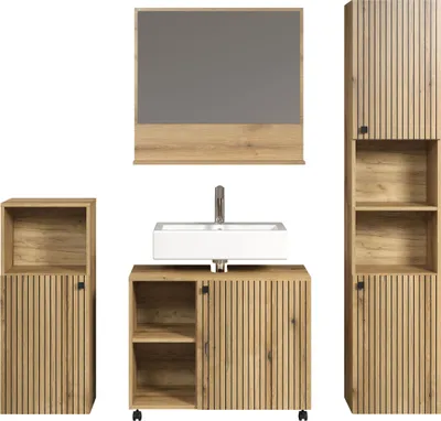 Produktbild von trendteam 4-teiliges Badset Pure Bliss Evoke Eiche Melamin B/H/T ca. 180/190/40 cm