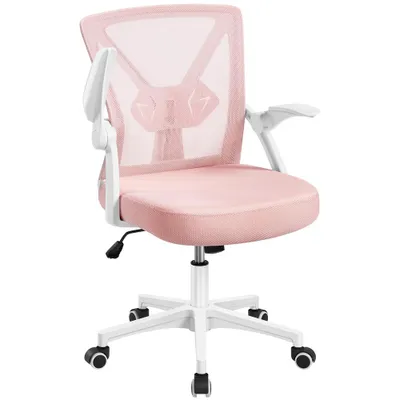 Produktbild von Yaheetech Bürostuhl Drehstuhl Schreibtischstuhl mit hochklappbaren Armlehnen, aus Mesh, verstellbare Lendenwirbelstütze, Wippfunktion, Rosa