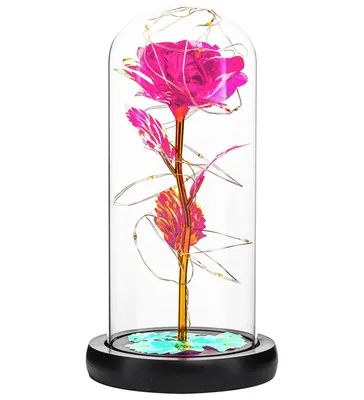 Produktbild von Ewige Rose in einer Glaskuppel mit LED-Beleuchtung 19 cm - Rosa