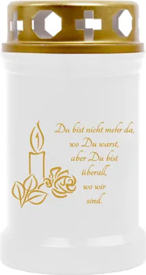 Produktbild von Grabkerze Weiß ( Druck Gold ), Brenndauer: 40 Stunden, Motiv: Kerze