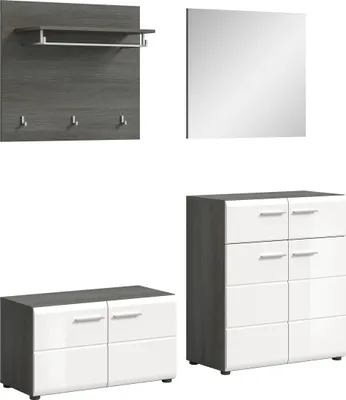 Produktbild von Garderoben-Set >Salsa< in Rauchsilber / Weiß Hochglanz - 175x192x37cm (BxHxT)
