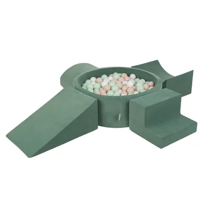 Immagine prodotto di Parco giochi KiddyMoon con palline di gommapiuma verde bosco: beige pastello-bianco-menta piscina 300/club l/rampa l/semi-rullo l/scalinata parco giochi