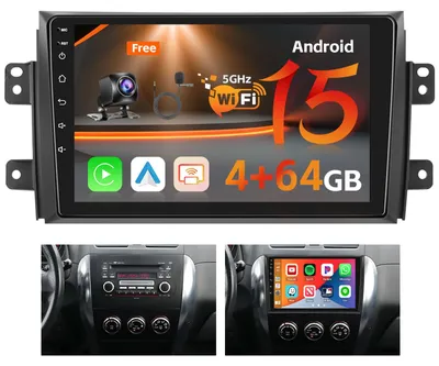 Immagine prodotto di Autoradio Android 15, display touchscreen da 9 pollici, 4 GB di RAM, 64 GB di memoria interna, con CarPlay wireless e telecamera per la retromarcia