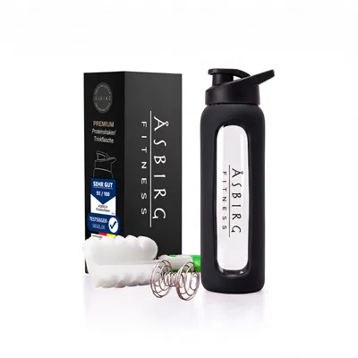 Produktbild von Asbirg | Glas Protein Shaker 700ml – BPA-frei, auslaufsicher & robust – Eiweiß Shaker aus Borosilikatglas – Trinkflasche für Fitness & Sport