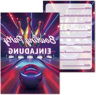 Produktbild von Bowling-Uitnodigingskarten für Jungen Mädchen in Neonblau, Lila und Rosa