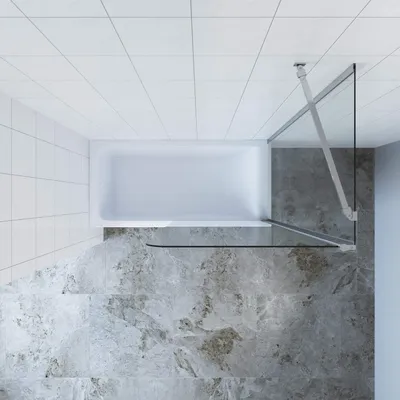 A top-down view of a bathtub with a glass shower screen.
