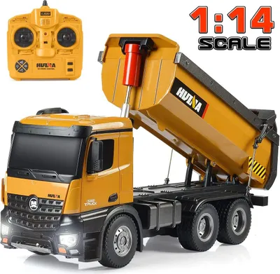 Produktbild von Ferngesteuerter Muldenkipper 1573, 1:14 RC Dump Truck 10 Kanal Kipplader, 2,4GHz - Kippmulde Hoch/Runter Baufahrzeug mit Funktionen Licht und Sound, Inkl Batterien 7,2V 400mAh und Fernsteuerung