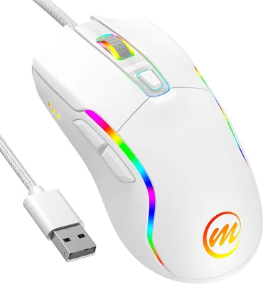 Immagine prodotto di Mouse da gioco con cavo e illuminazione a LED - 6 pulsanti, 6 livelli DPI regolabili, cavo USB rinforzato da 1,7 m, rotella in gomma antiscivolo, 12 modalità di illuminazione