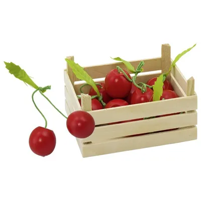 Produktbild von goki 51671 Kirschen in Obstkiste, Kiste: 13,6 x 10,6 x 6,8 cm,, rot/natur (1 Set)