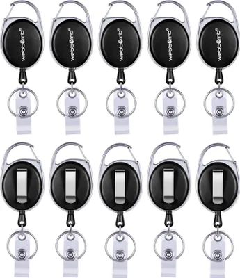 Produktbild von WEBBOMB 10 x Ausweis Halter mit JOJO & Gürtel Clip Vinylstrap & Schlüsselring Rollerclip Kartenhalter für Betriebsausweis ID Badge Holder SkipassHalter 10 Stück Set