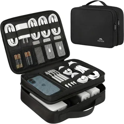 Kabel-Organizer-Tasche, 2-lagig, wasserdicht, schwarz, 27x9x21 cm