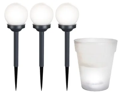 Immagine prodotto di set di 4 luci solari a LED, 1x vaso di fiori, 3x lampade a sfera