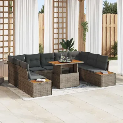 Obrázok produktu pre vidaXL Záhradná sedacia súprava s úložným priestorom 10 ks Grey Poly Rattan