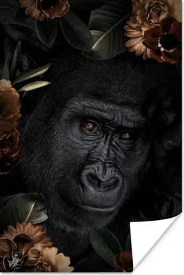 Produktbild von MuchoWow® Poster Gorilla - Blumen - Pflanzen 20x30 cm - Papierdruck