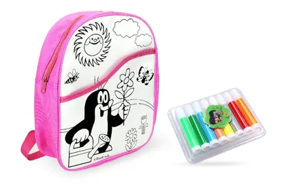 Produktbild von Rucksack Krtek zum Ausmalen, rosa, 30 cm + 8 Filzstifte