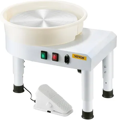 Imagen del producto de Tornio de cerámica manual, eléctrico, con juego de herramientas, cubo plegable y arcilla – 60–300 rpm, silencioso y con control de velocidad variable, ideal para proyectos de bricolaje y arte. Color: blanco