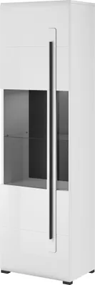 Produktbild von Vitrine weiß modern TURDA-83 mit Absetzungen in schwarz, B/H/T: ca. 60/204/39 cm