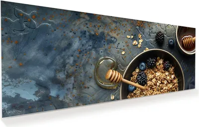 Produktbild von Glasbild 125x50cm in XXL für Wohnzimmer, Schlafzimmer Motiv Müsli mit Beeren