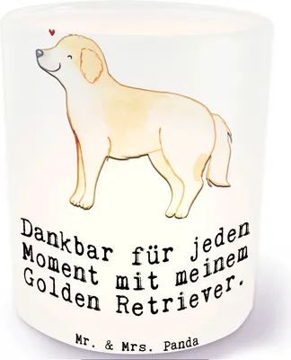 Produktbild von Mr. & Mrs. Panda Glas Teelichthalter Golden Retriever Moment - Transparent - Geschenk, Windlicht, Kerzenhalter, Goldie Hund, Klein, Deko