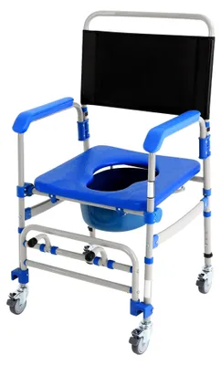Produktbild von Toilettenstuhl mit Rollen für Senioren und Personen mit eingeschränkter Mobilität, verstellbar bis 125 kg, klappbarer Duschrollstuhl, höhenverstellbarer Toilettenrollstuhl