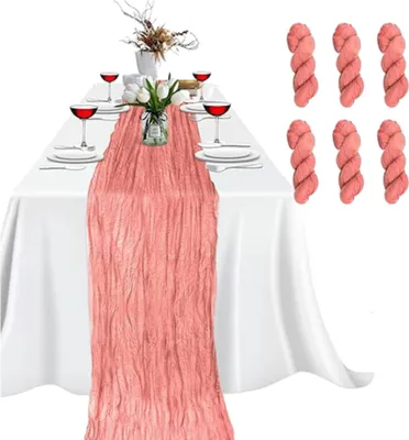 Produktbild von 6 Packungen 90x300cm Käsetuch-Tischläufer Für Babypartys, Hochzeiten, Ostern, Partys, Tische, Stühle, Dekoration, Boho-Gaze-Käsetuch-Tischläufer, Rustikaler, Transparenter Läufer (Koralle)