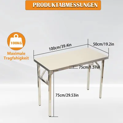 Produktbild von Camping-Klapptisch - Outdoor-Tisch - Edelstahl - Zusammenklappbar - Belastbar - 100 x 50 x 75 cm - Platzsparend zu verstauen