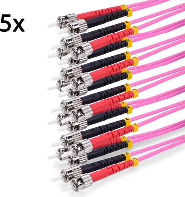 Produktbild von TPFNet 5er LWL Patchkabel, 50/125µm, OM4-Faser, 2x ST/2x ST, violett, 5m