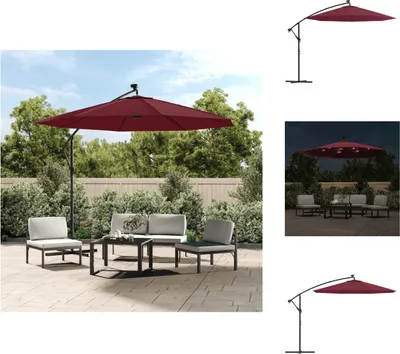Imagen del producto de vidaXL: Parasol para pérgola con luces LED y mástil de acero, color burdeos - Parasoles y protección solar