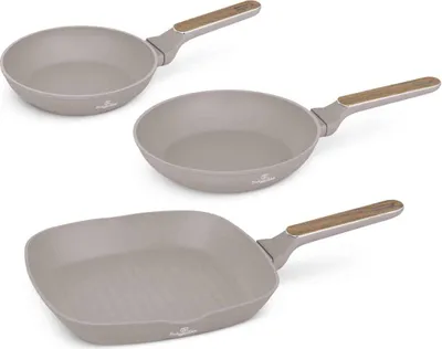 Immagine prodotto di Berlinger Haus Set di padelle antiaderenti a 3 pezzi, in alluminio forgiato per fornelli a induzione, con manico ergonomico, , Nordic Collection Taupe