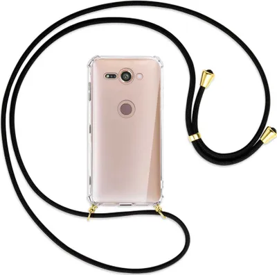 Produktbild von Handykette Backcover-Schutzhülle mit Band (Metall goldfarben) für Sony Xperia XZ2 Compact - schwarz