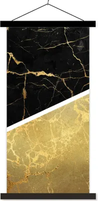 Produktbild von MuchoWow® Textilposter Marmor - Schwarz - Gold 40x80 cm mit schwarzem Rahmen - Wandemalerei