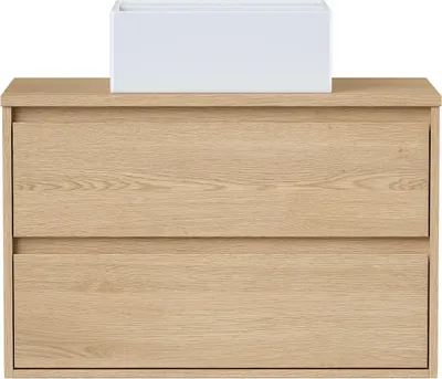 Produktbild von Waschbeckenunterschrank hängend mit Aufsatzwaschbecken - 80 cm - Eichenholzfurnier - MILIPAM
